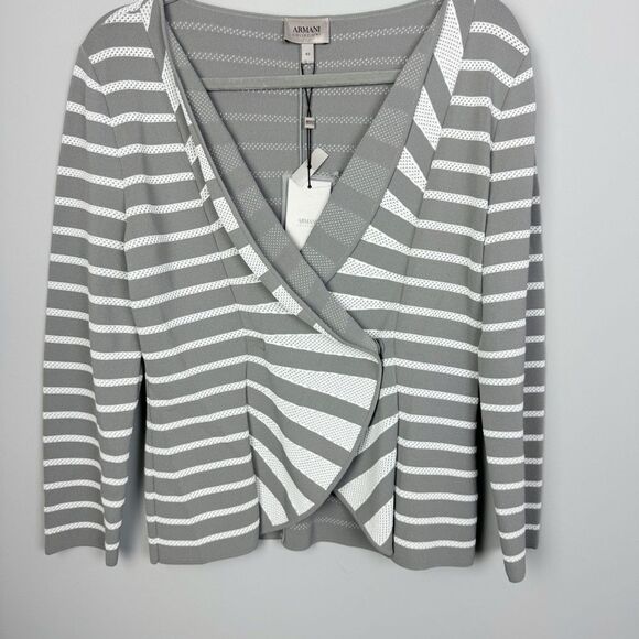 ARMANI COLLEZIONINEW Gray & White Mesh Look Stripe Jacket Women’s Size 42 (6)